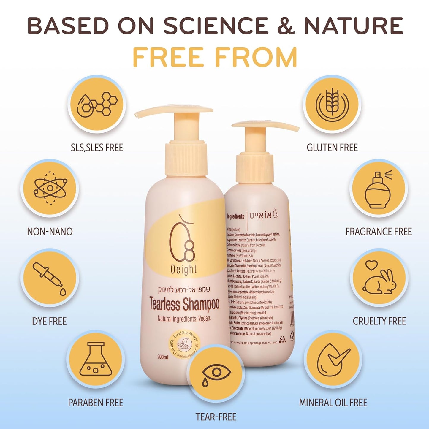 Oeight Tearless Baby Shampoo, Hypoallergenic & Dermatologically Tested Baby Shampoo, 100% Natural
