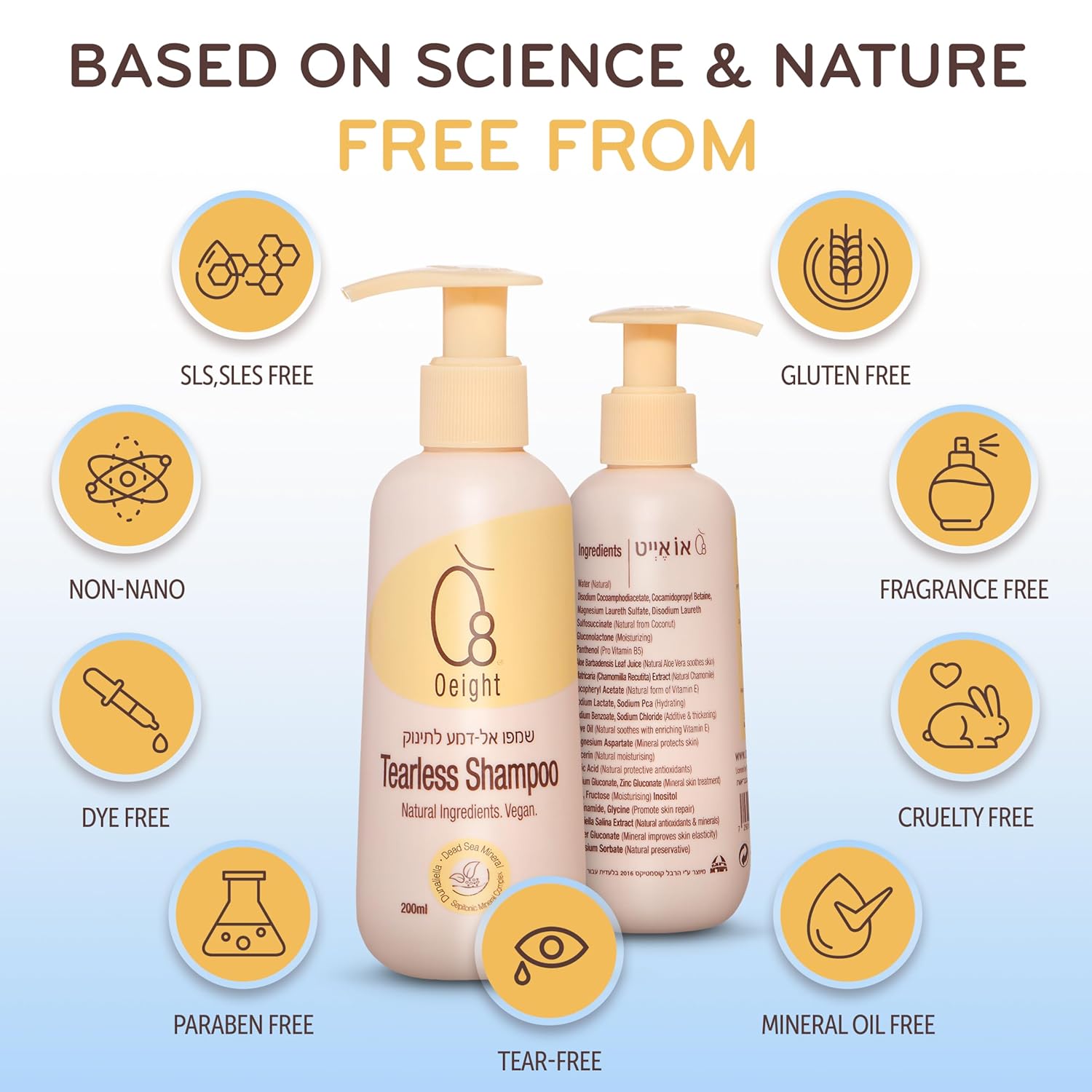 Oeight Tearless Baby Shampoo, Hypoallergenic & Dermatologically Tested Baby Shampoo, 100% Natural
