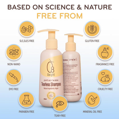 Oeight Tearless Baby Shampoo, Hypoallergenic & Dermatologically Tested Baby Shampoo, 100% Natural