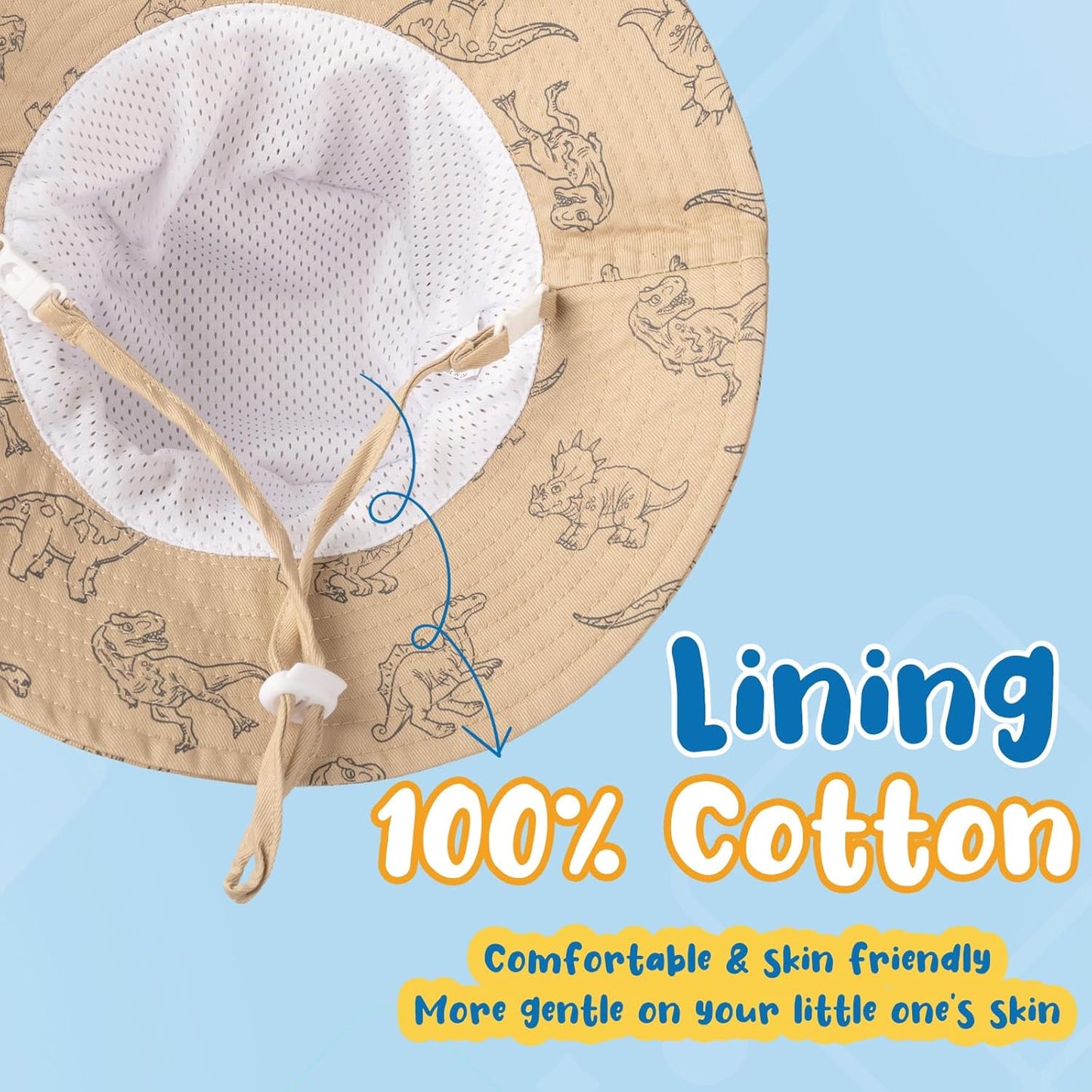 Baby Sun Hat Kids Summer UPF 50+ Toddler Bucket Hat Wide Brim Adjustable Beach Hats for Boys Girls Age 0-6 Years