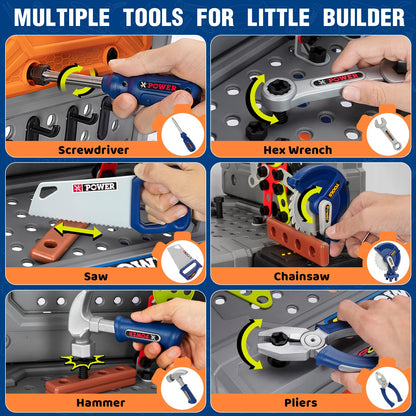 TooyBing Kids Tool Bench Set with Electric Drill and Realistic Tools, Construction Workbench