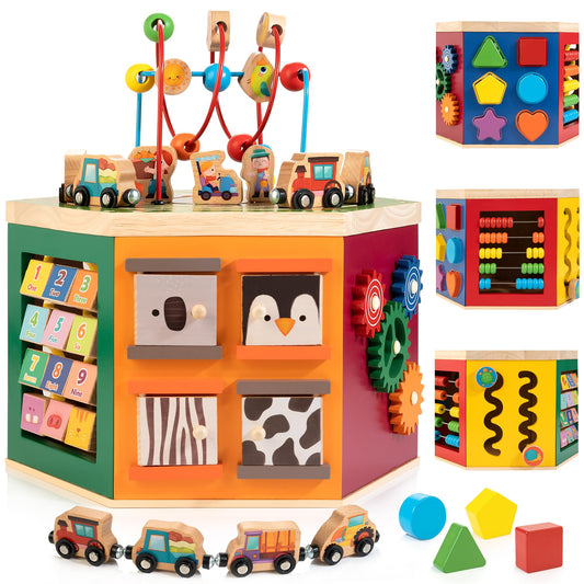 WOODMAM Large Activity Cube, Multipurpose Montessori Toy for 1-2 Year Old