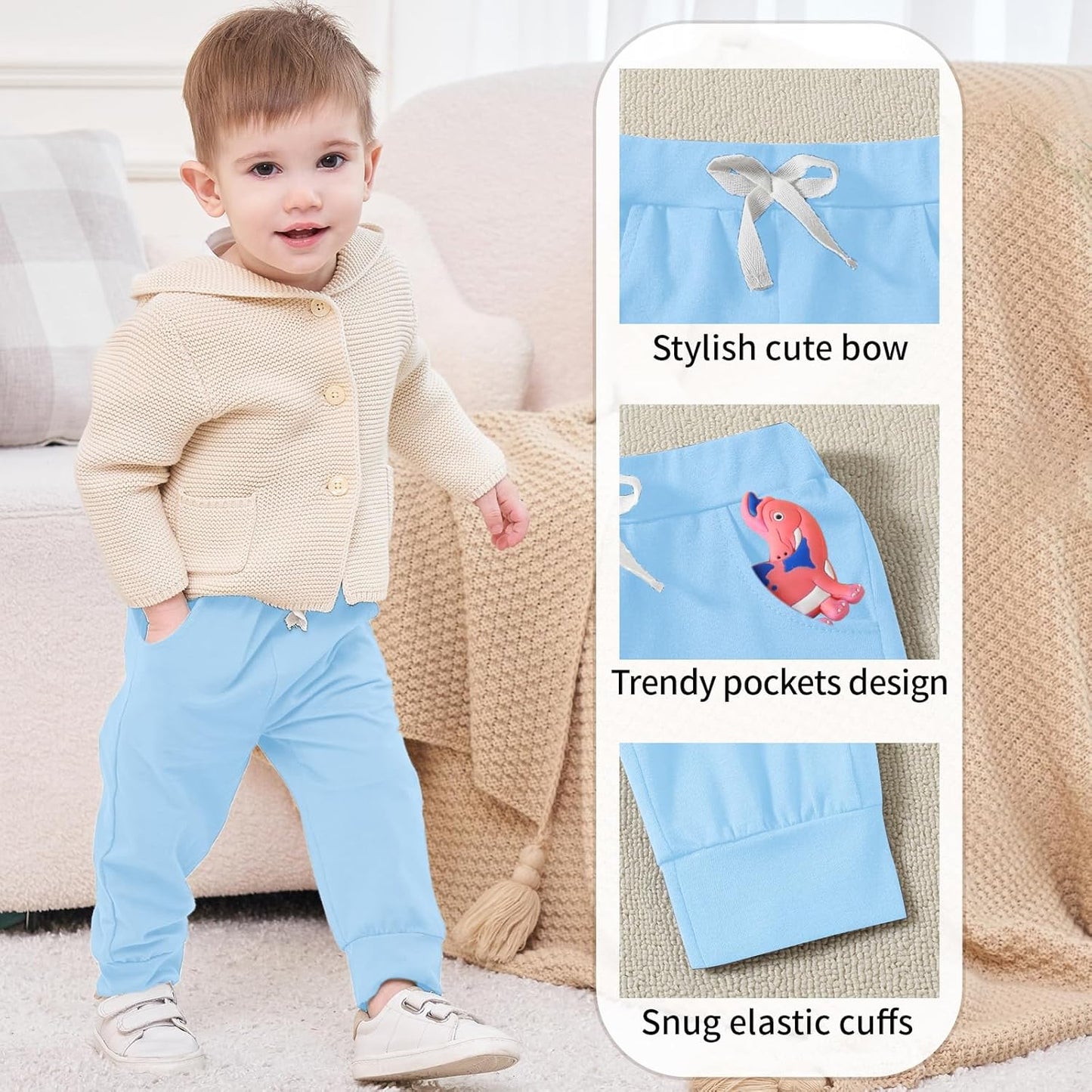DREAM BUS Pack of 3 Toddler Jogger Pants with Pocket Toddler Boy Sweatpants Baby Boy Pants Infant Newborn Leggings