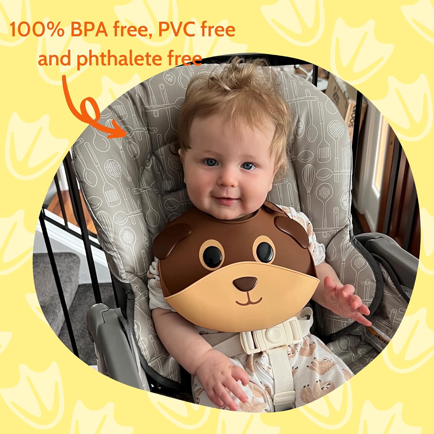 Silly Goose Set of 2 Silicone Animal Baby Bibs for Babies and Toddlers, Waterproof, Adjustable