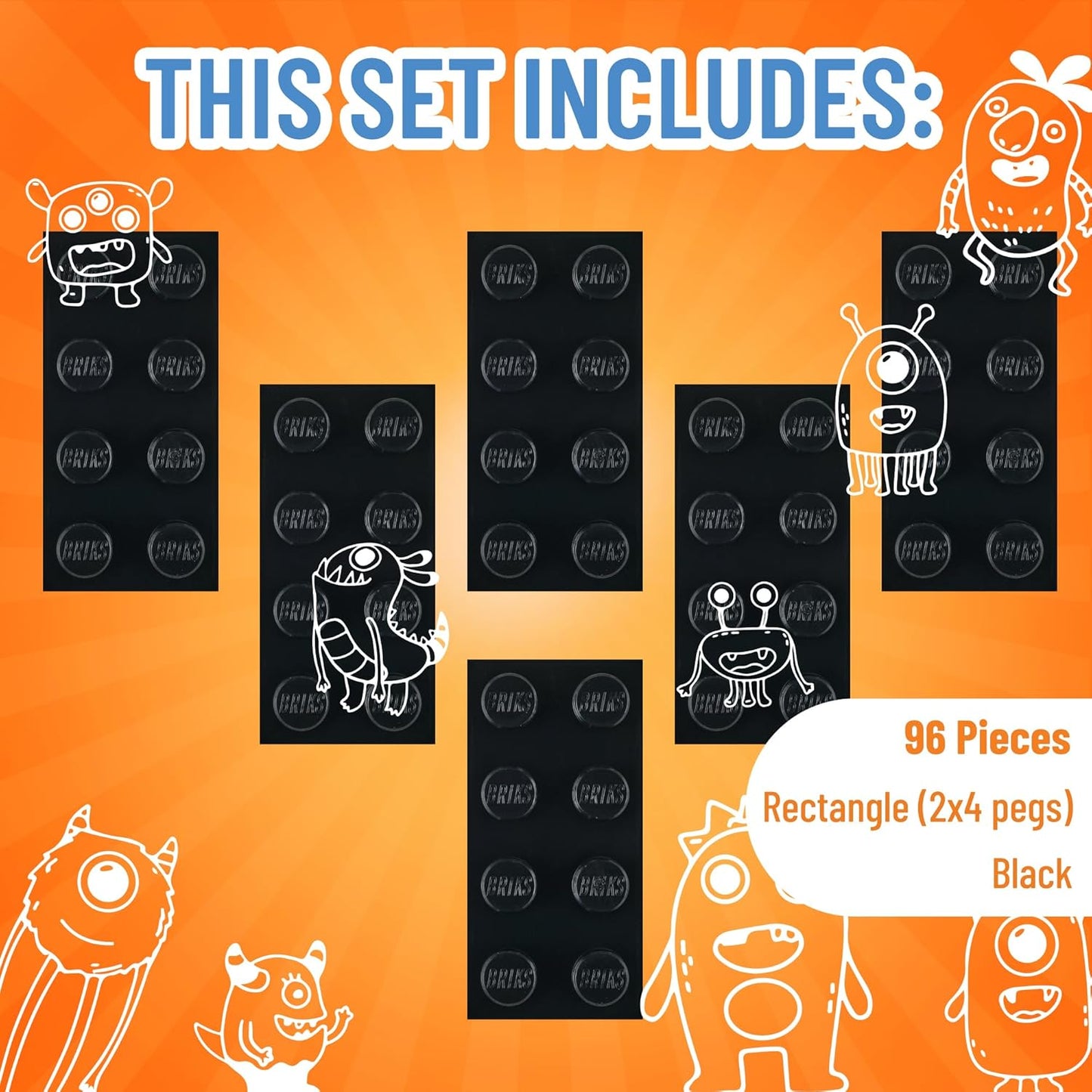 Strictly Briks Classic Bricks Starter Kit - 96-Piece Black 2x4 Set - Compatible with Major Brick Brands - Building Blocks for Ages 3+ - Encourages Creativity & Imagination