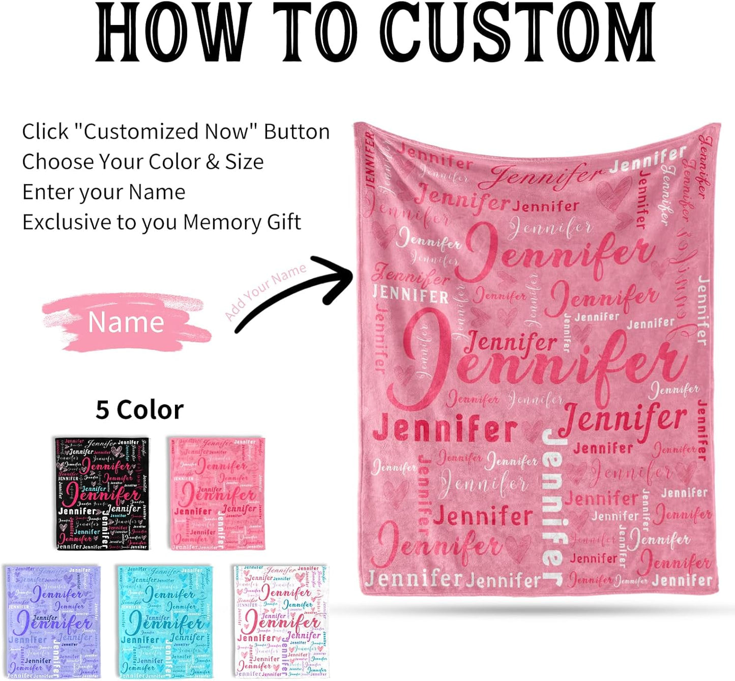 Ship Next Day, Custom Name Blanket - Printed in USA, Personalized Baby Blankets for Girls, Baby