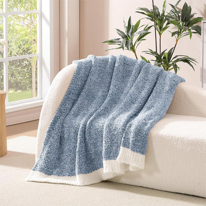 WRENSONGE Throw Blanket Cationic Dyeing Blue Soft Cozy Fluffy Warm Hand Made Throw Blankets for