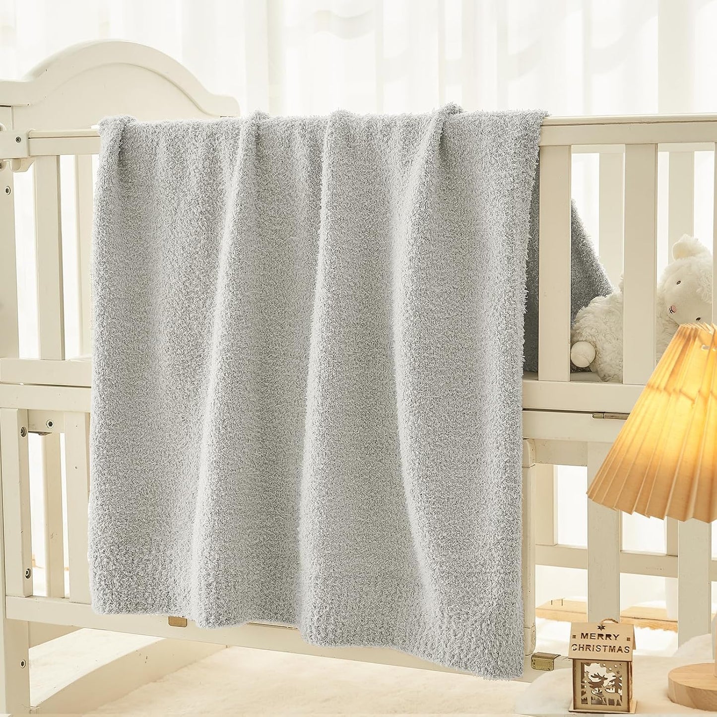 CYMULA Kids Throw for Boys and Girls 30 x 40 inches, Soft Cozy Cute Swaddle Fleece Throw, Light Grey