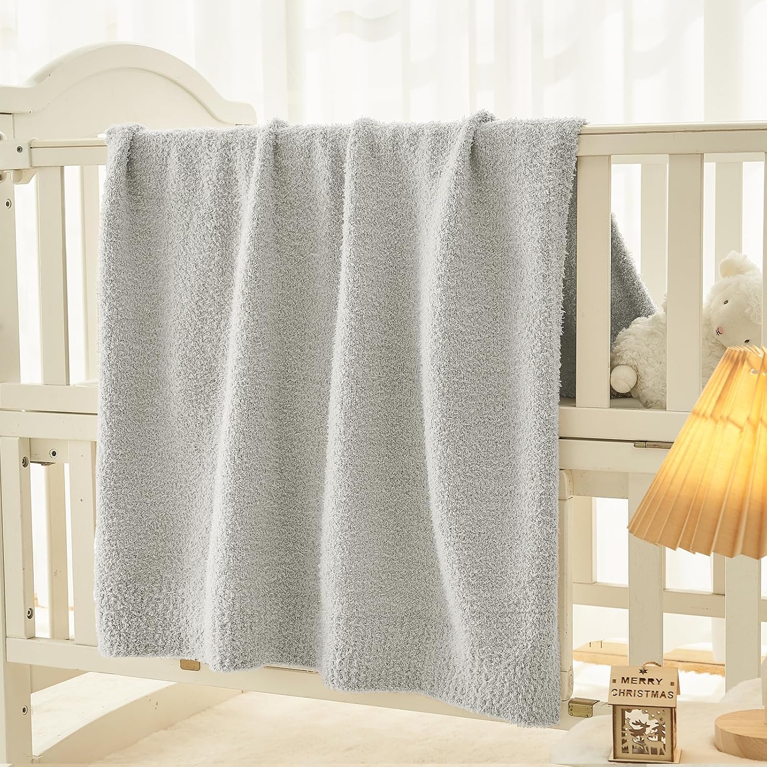 CYMULA Kids Throw for Boys and Girls 30 x 40 inches, Soft Cozy Cute Swaddle Fleece Throw, Light Grey