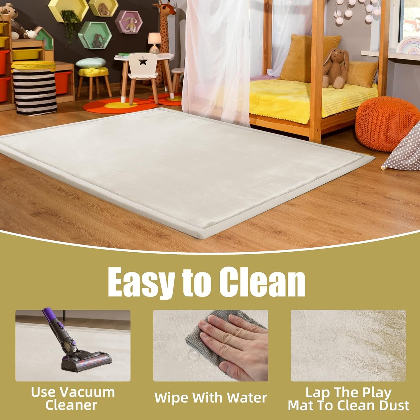 MABOZOO Extra Thick 1.3 Inch Baby Play Mat, 74 * 50 Inch Baby Floor Mat Memory Foam Playpen Pad for Babies, Toddlers, Infants, Playmat Crawling Cushion Activity Playmat for Indoor & Outdoor