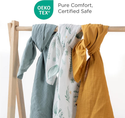 Muslin Swaddle Blankets for Newborns 3 Pack, Soft & Breathable Baby Receiving Blankets 35” x 43”
