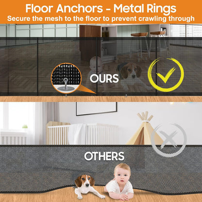 180" Extra Wide Retractable Baby Gates for Large Openings, 42" Extra Tall with Support Rods, Prevent Crawling, Mesh Dog/Pet Gate for Stairs/Doorways, Indoor/Outdoor Use