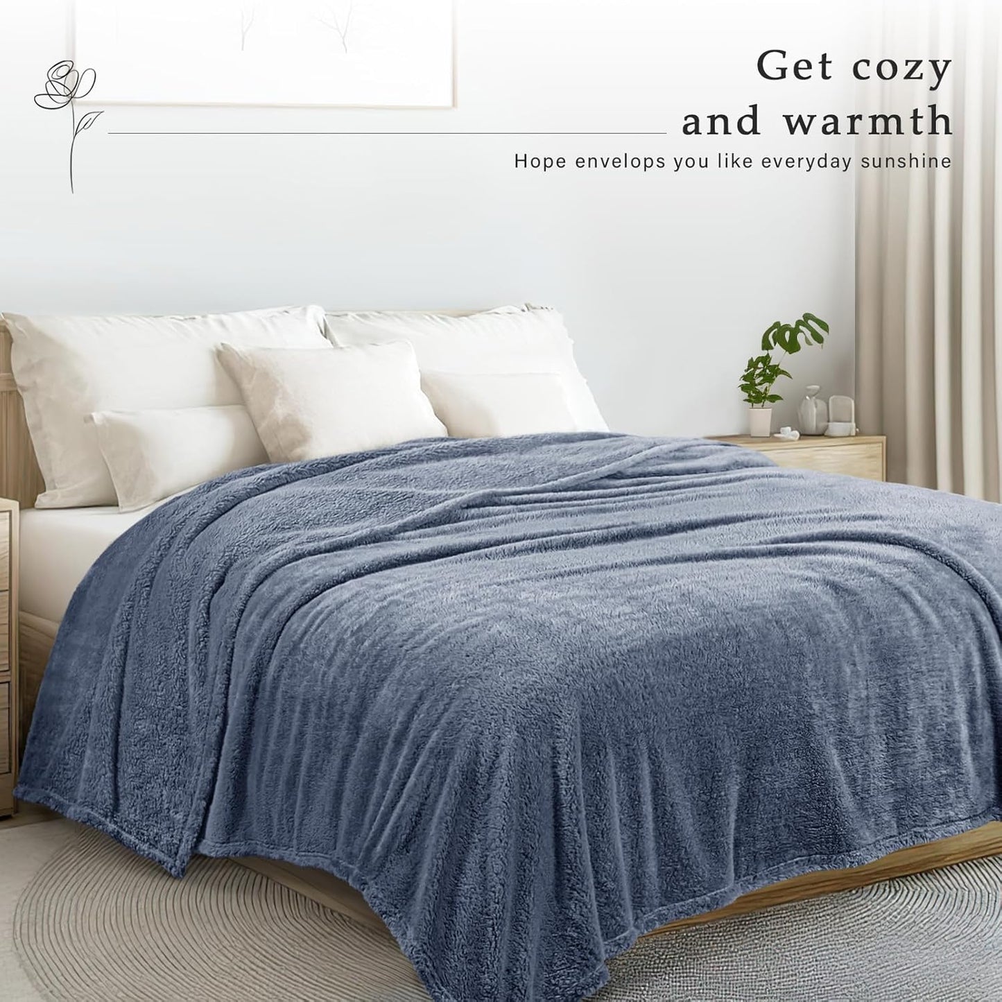 Exclusivo Mezcla King Size Flannel Fleece Blanket, Super Soft Velvet Plush Bed Blanket, Fuzzy Cozy and Warm for All Seasons, 90x104 Inches, Stone Blue