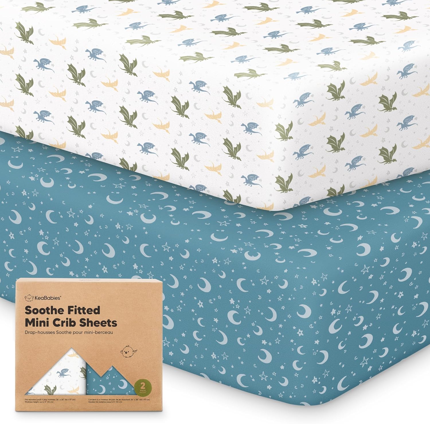 2-Pack Mini Crib Sheets Fitted - 38x26 Pack N Play Sheets for Pack and Play Mattress, Organic