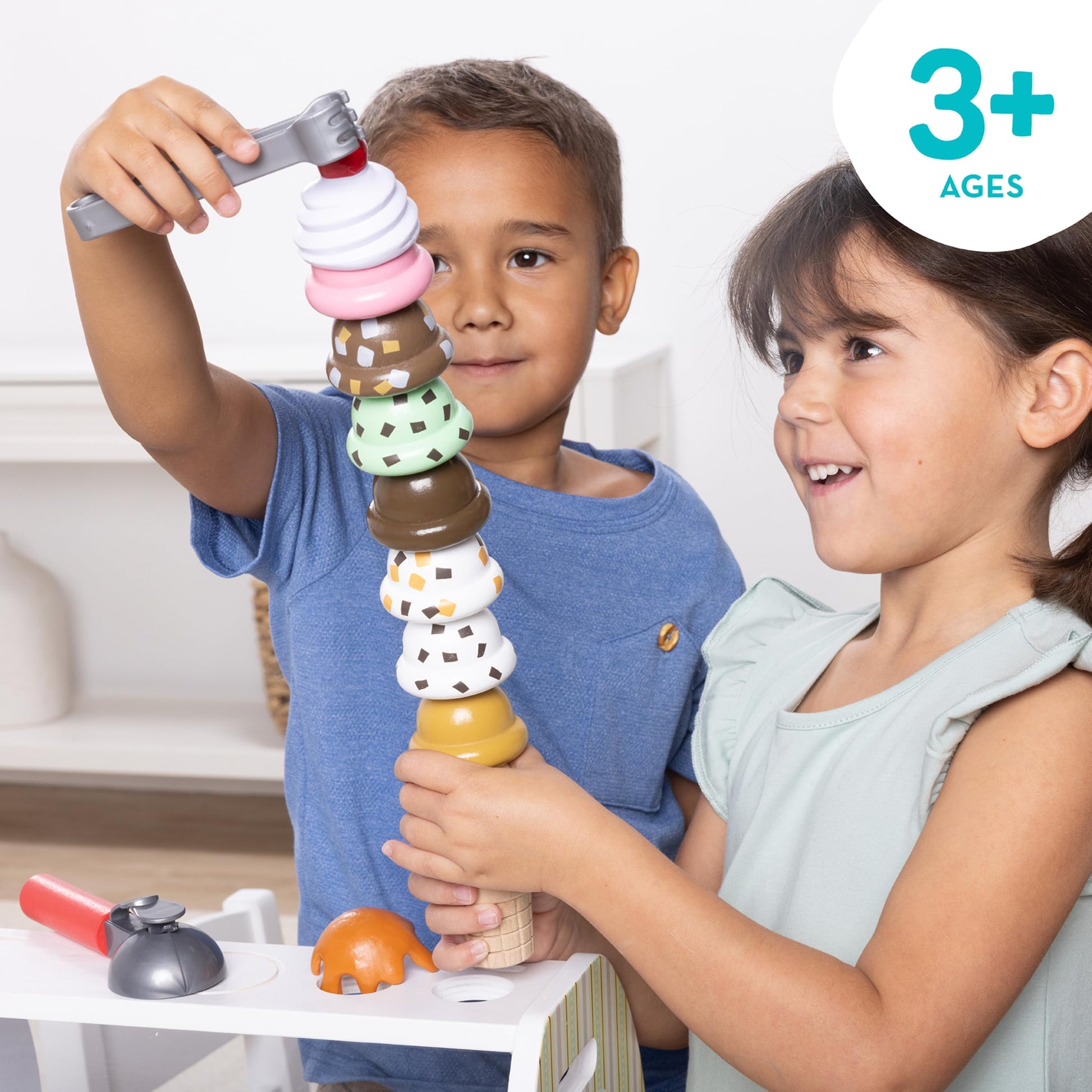 Melissa & Doug Wooden Scoop & Serve Ice Cream Counter, Pretend Play Store, 28 Toy Food & Play