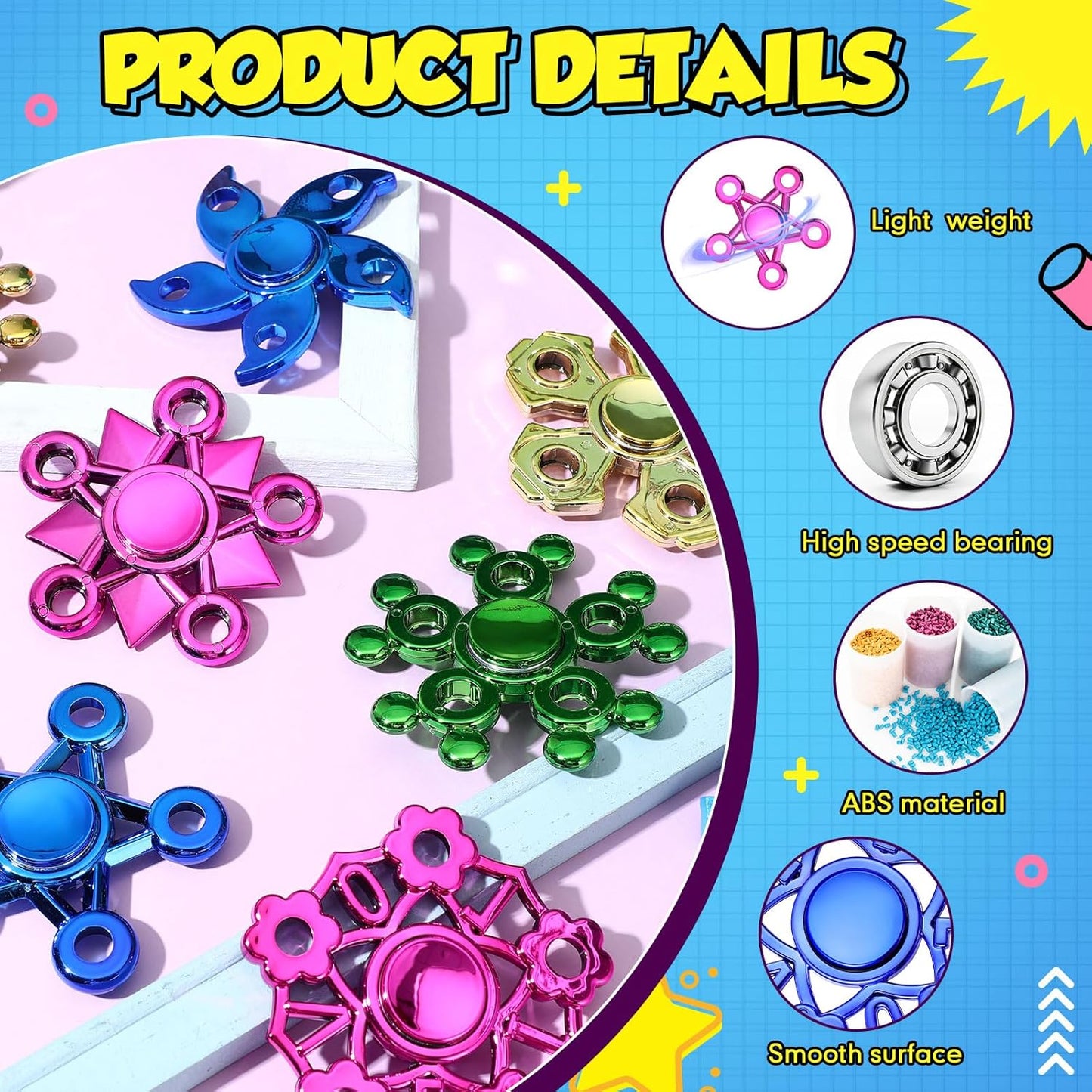 Woanger 48 Pcs Fidget Spinner High Speed Hand Spinners for Anxiety ADHD Adults Boys Girls, Anxiety Stress Relief Toys for Focus Party Favor Classroom Prizes(Multicolor,Five Holes)