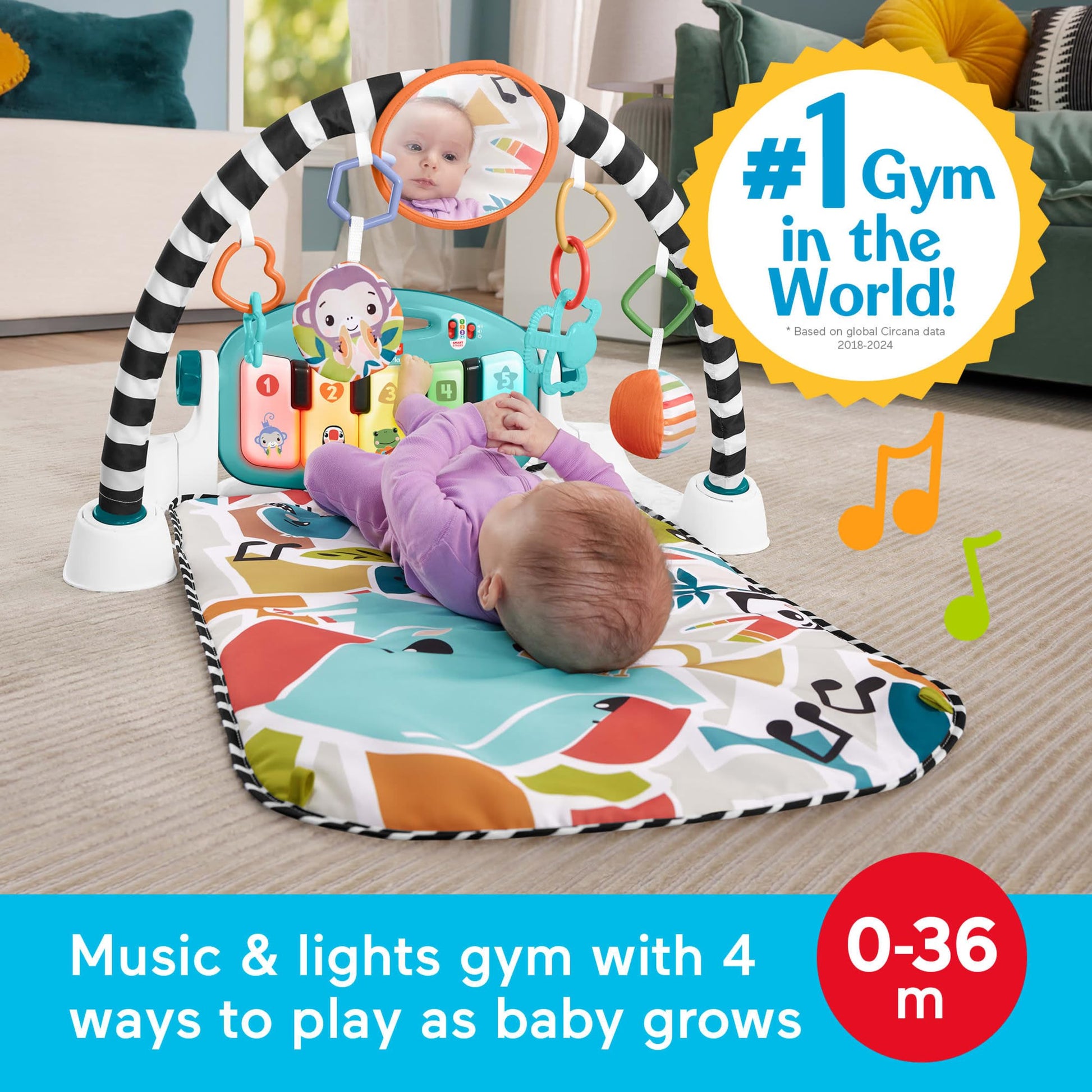 Fisher-Price Baby Playmat Glow and Grow Kick & Play Piano Gym, Blue Musical Learning Toy with