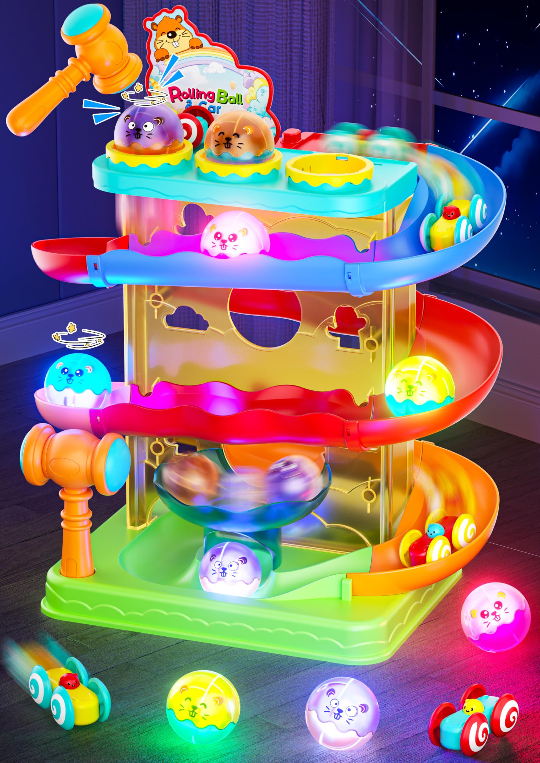 2-in-1 Ball Drop & Car Ramp Race Track Montessori Toy for Toddlers Ages 1-5