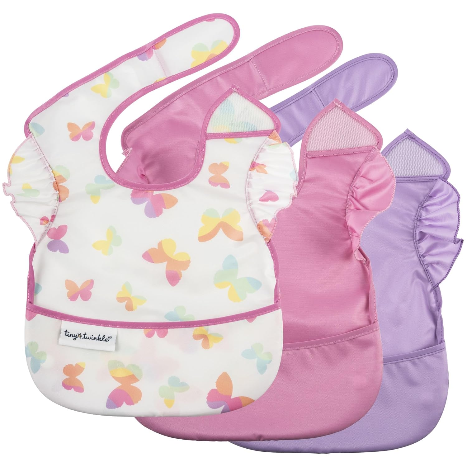 Tiny Twinkle Mess Proof Baby Bibs for Eating | Waterproof, Wipeable Toddler Bibs | Travel Friendly
