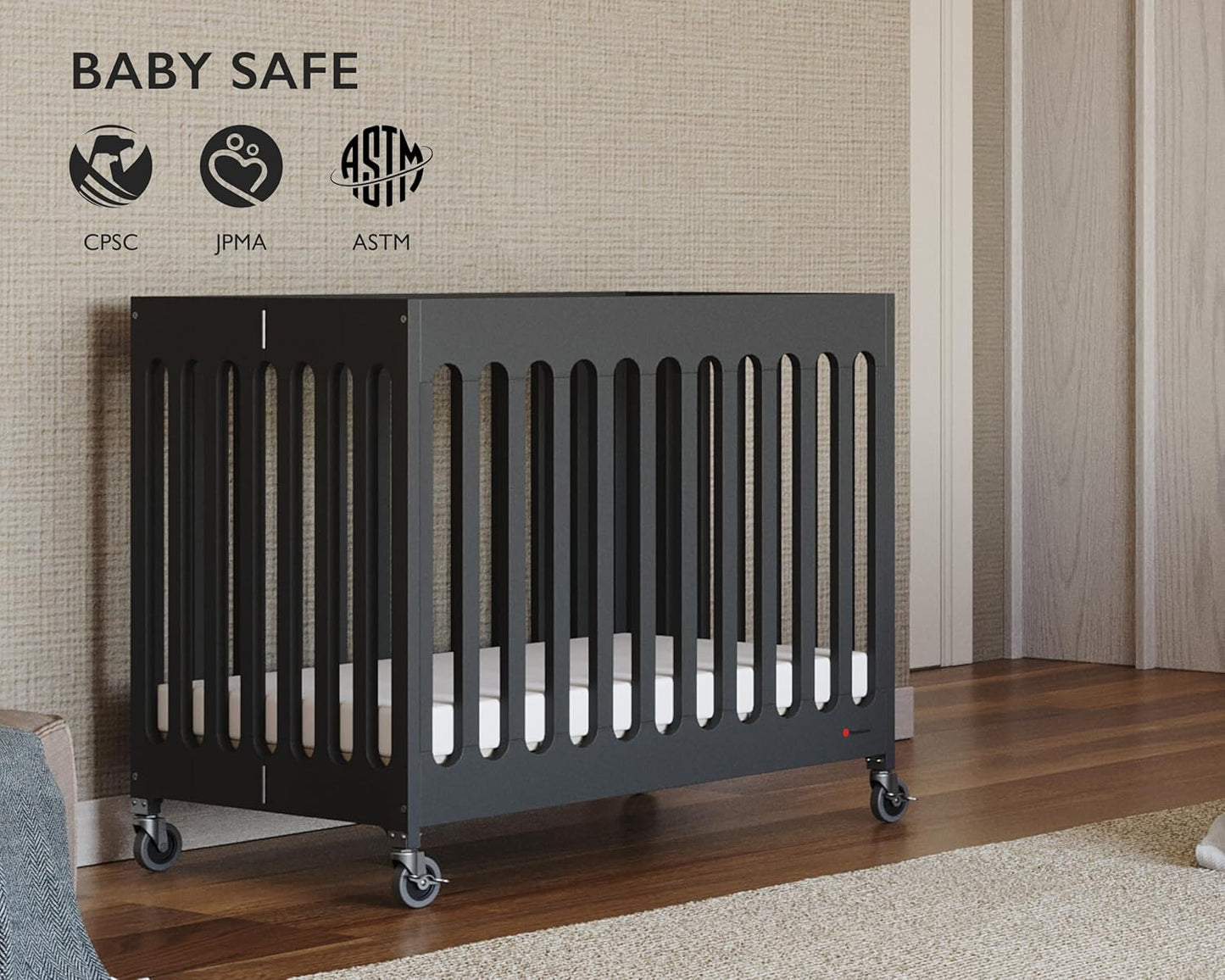 Foundations Boutique Folding Mini Baby Crib - Compact, Portable, Wooden Hotel Crib, Foldable