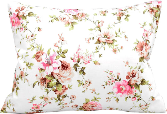 Toddler Pillow Cases 13 x 18 Cotton - Flower Pink Toddler Pillowcase Girl, Rose Girly Pillow Case, Small Travel Pillow Case Flowers - Pink Beige Roses