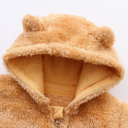 Newborn Baby Snowsuit Fleece Lined Onesie Outfits Warm Hooded Romper for Infant