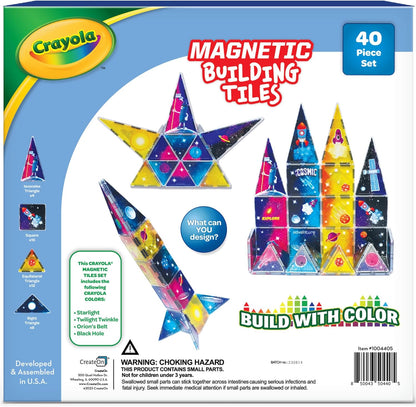 CreateOn Crayola Cosmic Magnetic Tiles, Building Set for Kids, Magnetic Building Toys for Kids, STEM Learning Toys for Boys and Girls Ages 3 and Up, 40-Piece Set (Cosmic)