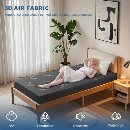 BEDLORE Twin XL Size Mattress Protector Waterproof, Mattress Pad Fitted 6-15 Inch Deep Pocket, 3D Air Fabric Soft Double Bed Mattress Cover Noiseless Washable for Home, College Dorm, Gray