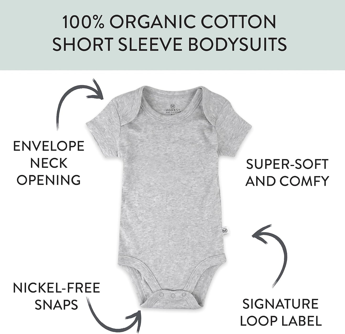 HonestBaby unisex-baby 10-pack Short Sleeve Bodysuits One-piece 100% Organic Cotton for Infant Baby Boys, Girls