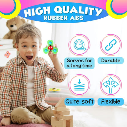 3Pcs Suction Cup Spinner Toy for Baby - Suction Fidget Spinner for Baby Bath Spinning Toy High Chair Toys with Suction Cups - Baby Suction Cup Toys for Babies Toddler Fidget Toys Suction Toys