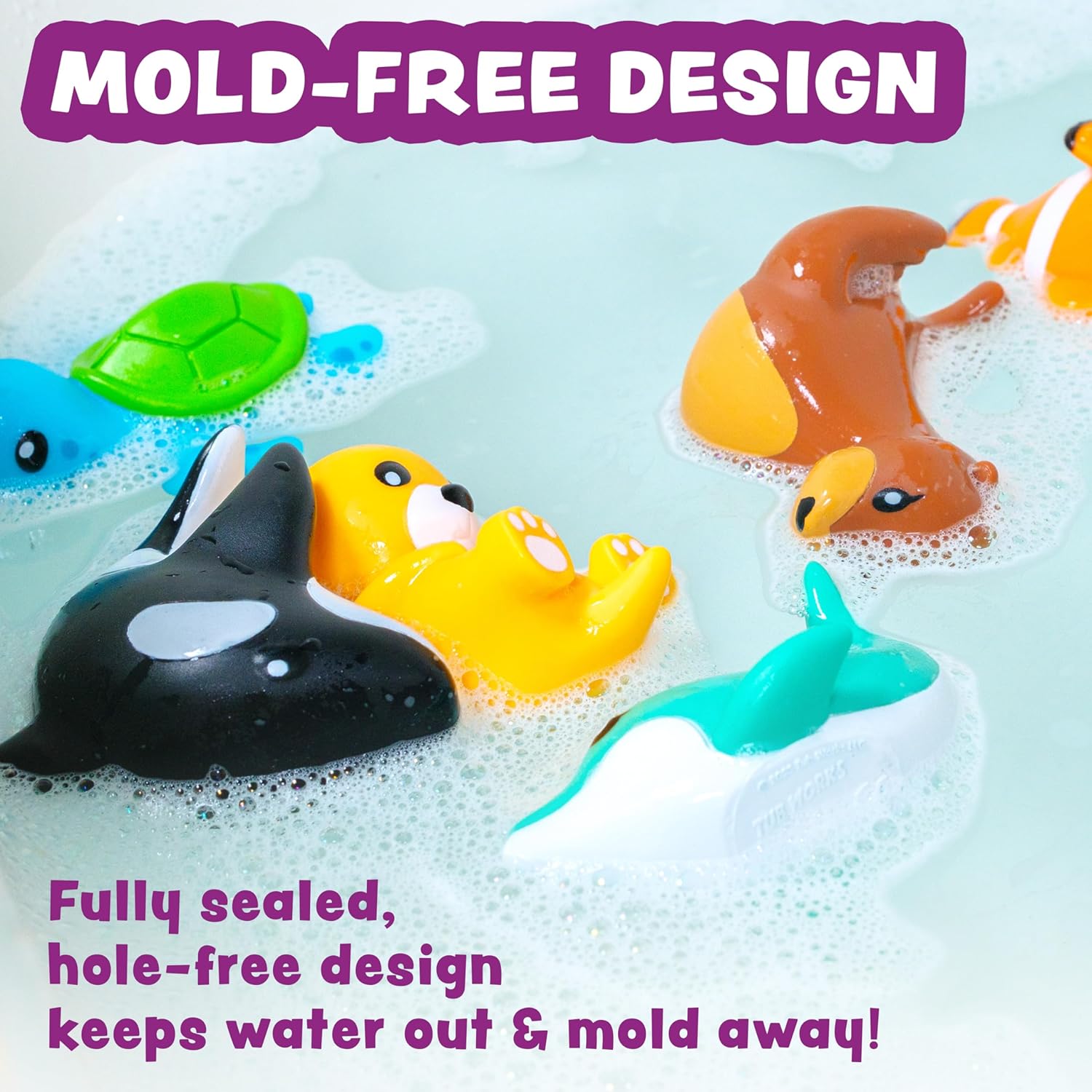 Tub Works® Marine™ Mold Free Bath Toys, 6 Pack | Sealed, No Hole Bath Toys Design Keeps Moisture