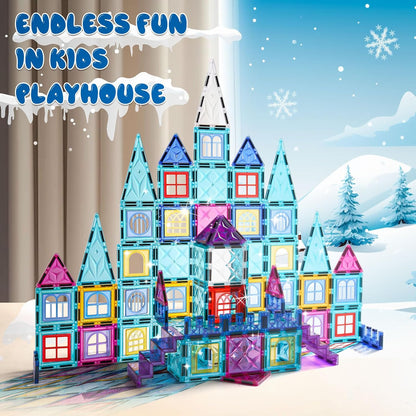 Magnetic Tiles, 80 Pcs Magnet 3D Building Blocks Toy for Ages 3+, Frozen Construction Playboards, Montessori Toys, STEM Toys Christmas Toy Gift for Kids Boys and Girls