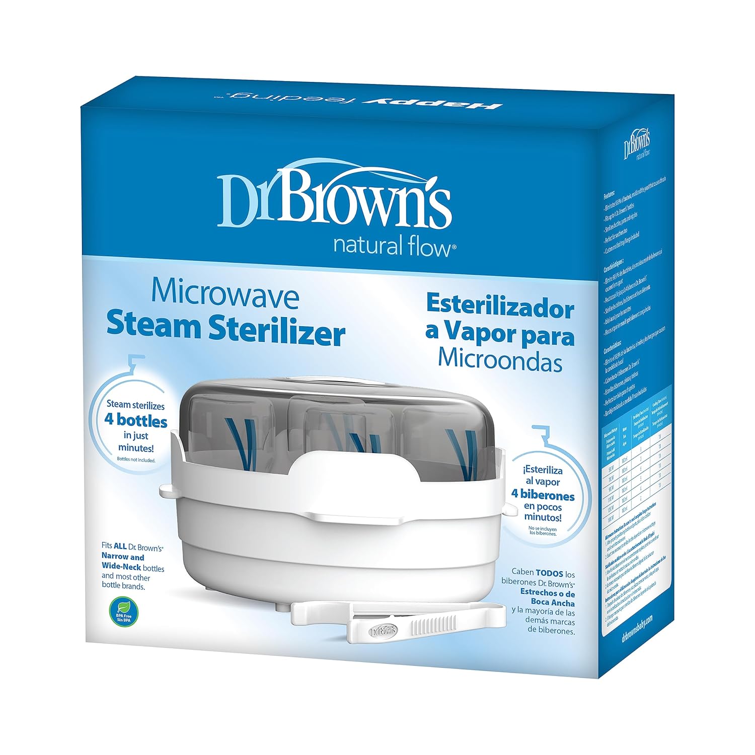 Dr. Brown's Microwave Steam Sterilizer for Baby Bottles, Nipples, Bottle Parts, Pacifiers, Teethers