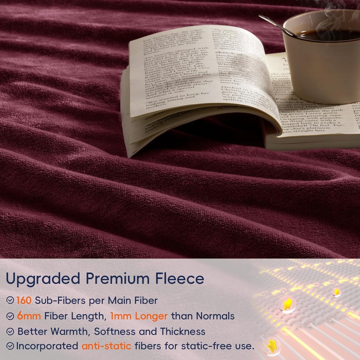 PHF Ultra Soft Fleece Blanket Queen Size, No Shed No Pilling Luxury Plush Cozy 300GSM Lightweight