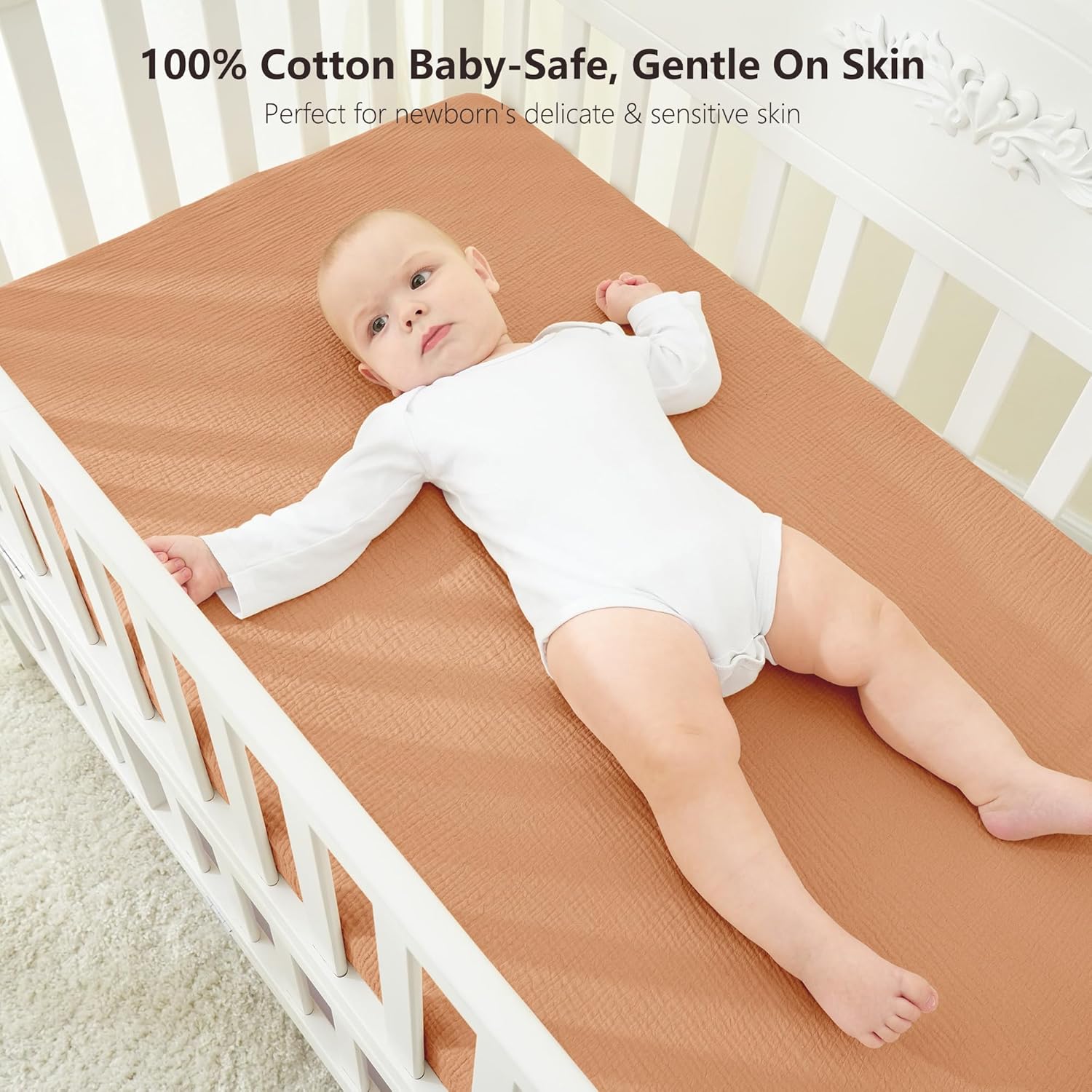 Bearmoss Muslin Mini Crib Sheets for Pack N Play Mattress - 100% Cotton - 38"x24" Soft Breathable