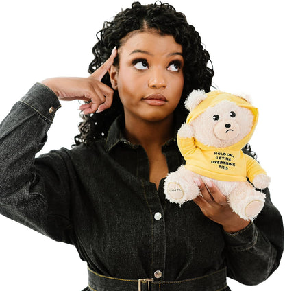Overthinking Unbearable Plushie, Comical Plush Teddy Bear Collectible, Funny Pun Meme Gag Gift, White Elephant, Stocking Stuffer,Emotional Support, Fun Desk Accessory, Weighted Base for Display
