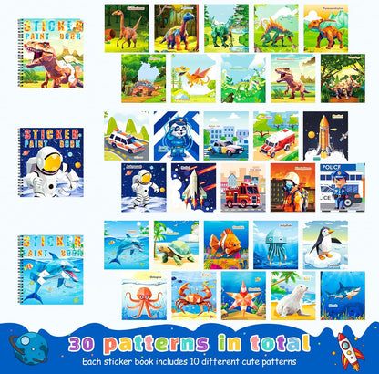homicozy 4PCS Sticker Paint Books for Kids Ages 4-10,Dinosaur Astronaut Ocean Animals Designs Paint by Stickers,Sticker by Numbers,Party Birthday Gifts for Boys 4-10,Create 40 Pictures at a Time