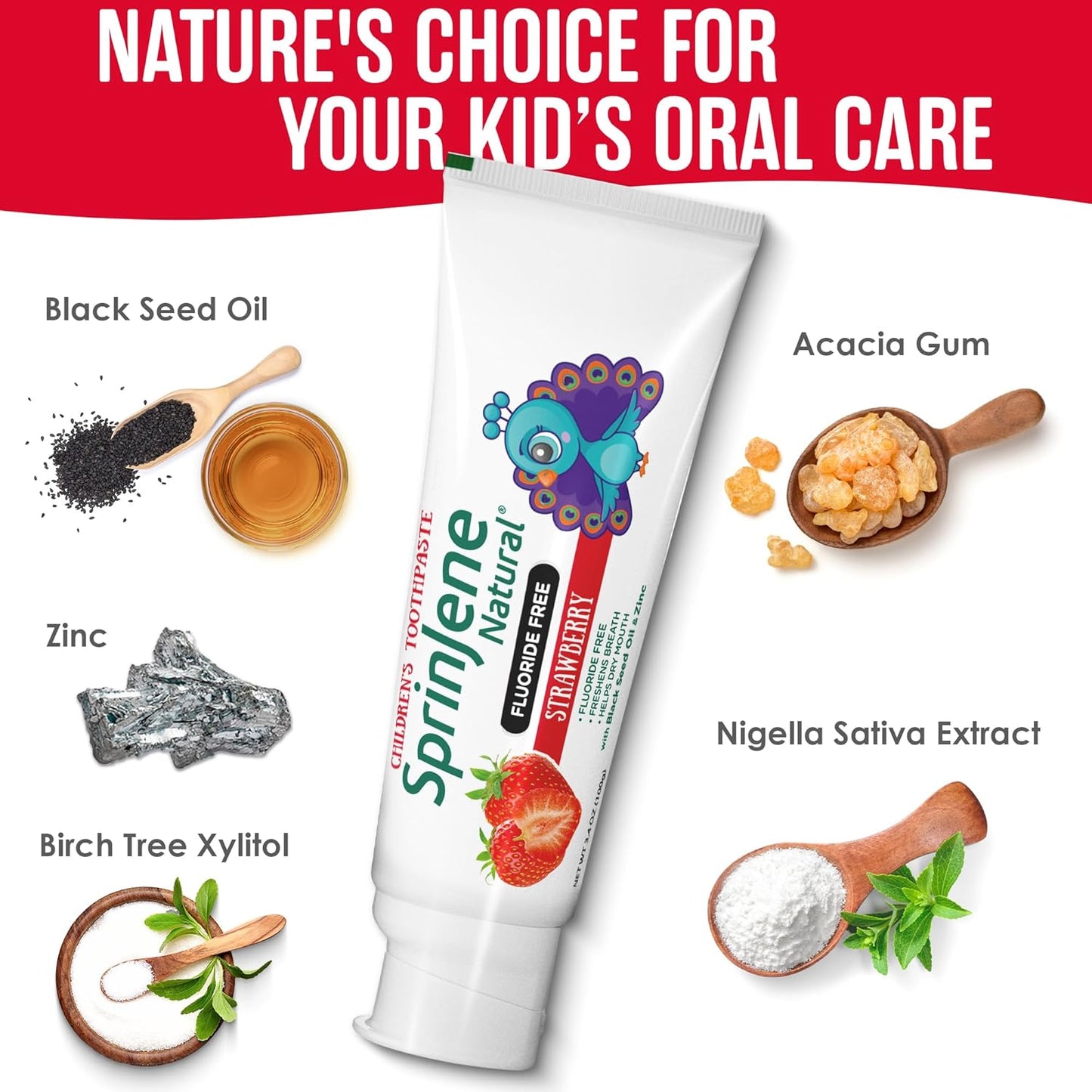 SprinJene Natural Kids Toothpaste, Strawberry | Natural Children’s Toothpaste | Fluoride Free