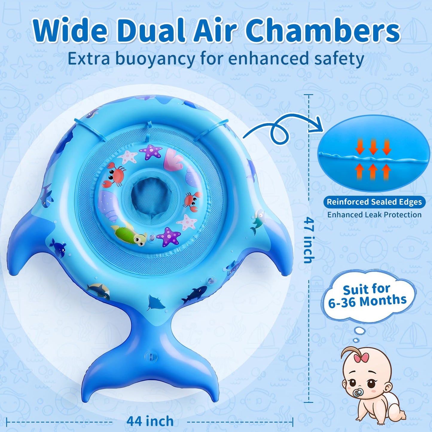 Inflatable Baby Pool Float with Sun Canopy, UPF50 Sun Protection, Portable & Easy to Store, Padded