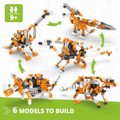 Engino- STEM Toys, Learning About Dinosaurs, Educational Toys for Kids 9+, STEM Projects for Kids, Gifts for Boys & Girls (5 Motorized Models)