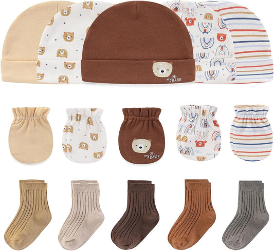 Baby Hats Mittens and Socks Set Cotton Newborn Hat Beanie Soft Infant Girls Boys Caps Gloves 0-6 month