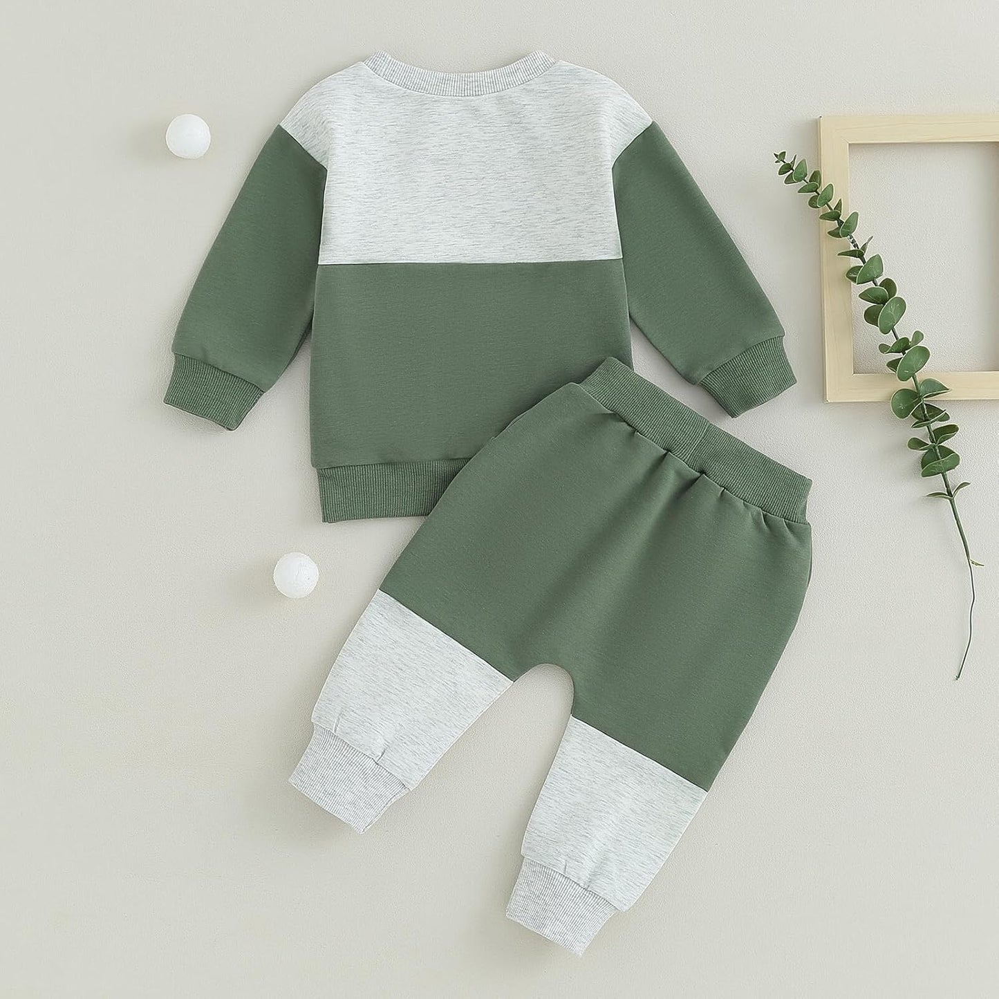 Kupretty Toddler Baby Boy Fall Winter Clothes Color Block Long Sleeve Sweatshirt Pullover Tops + Joggers Pants Outfit Set