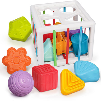 LiKee Montessori Activity Cube Toy, Sensory Shapes for Baby 12M+