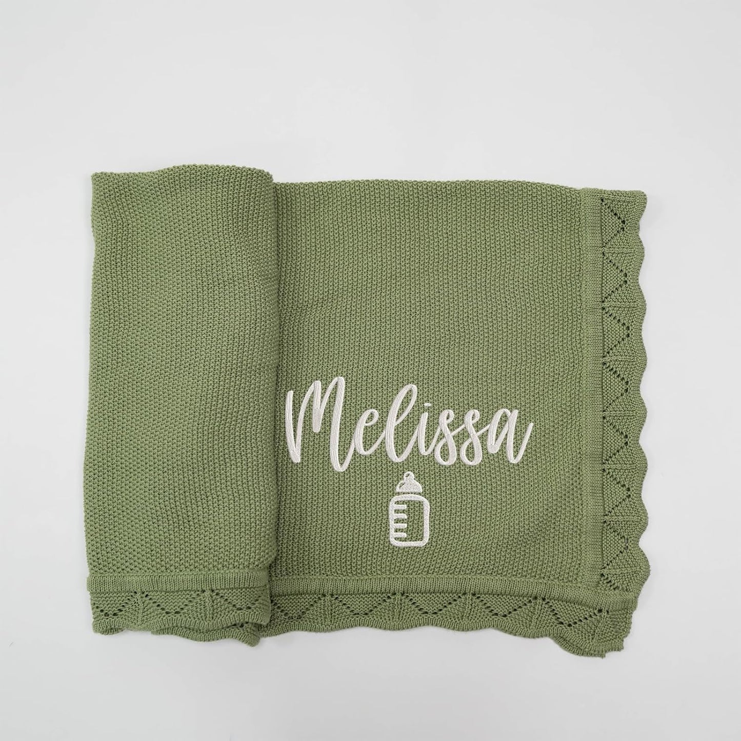 Custom Embroidered Baby Blanket, Personalized Knitted Cotton Blanket with Name for Newborn Boys and
