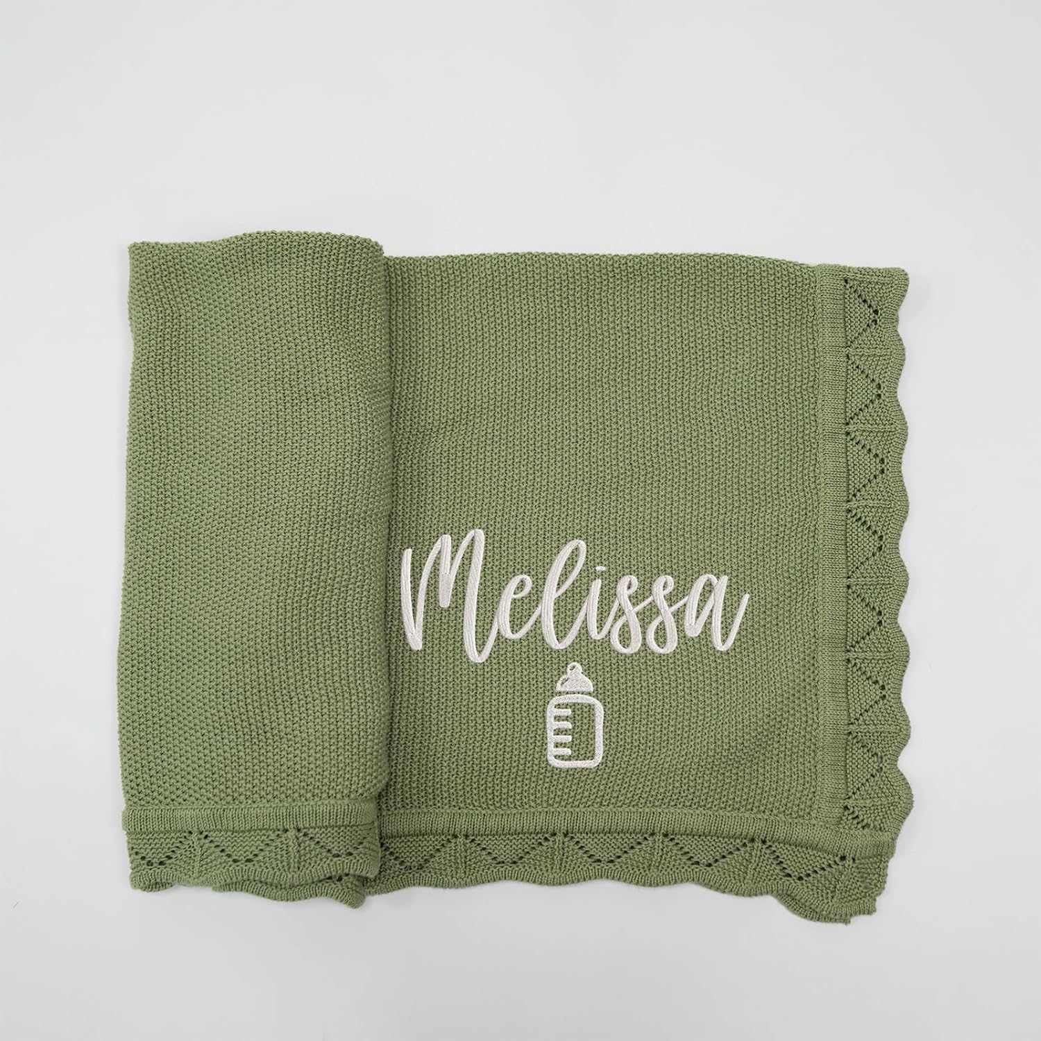 Custom Embroidered Baby Blanket, Personalized Knitted Cotton Blanket with Name for Newborn Boys and