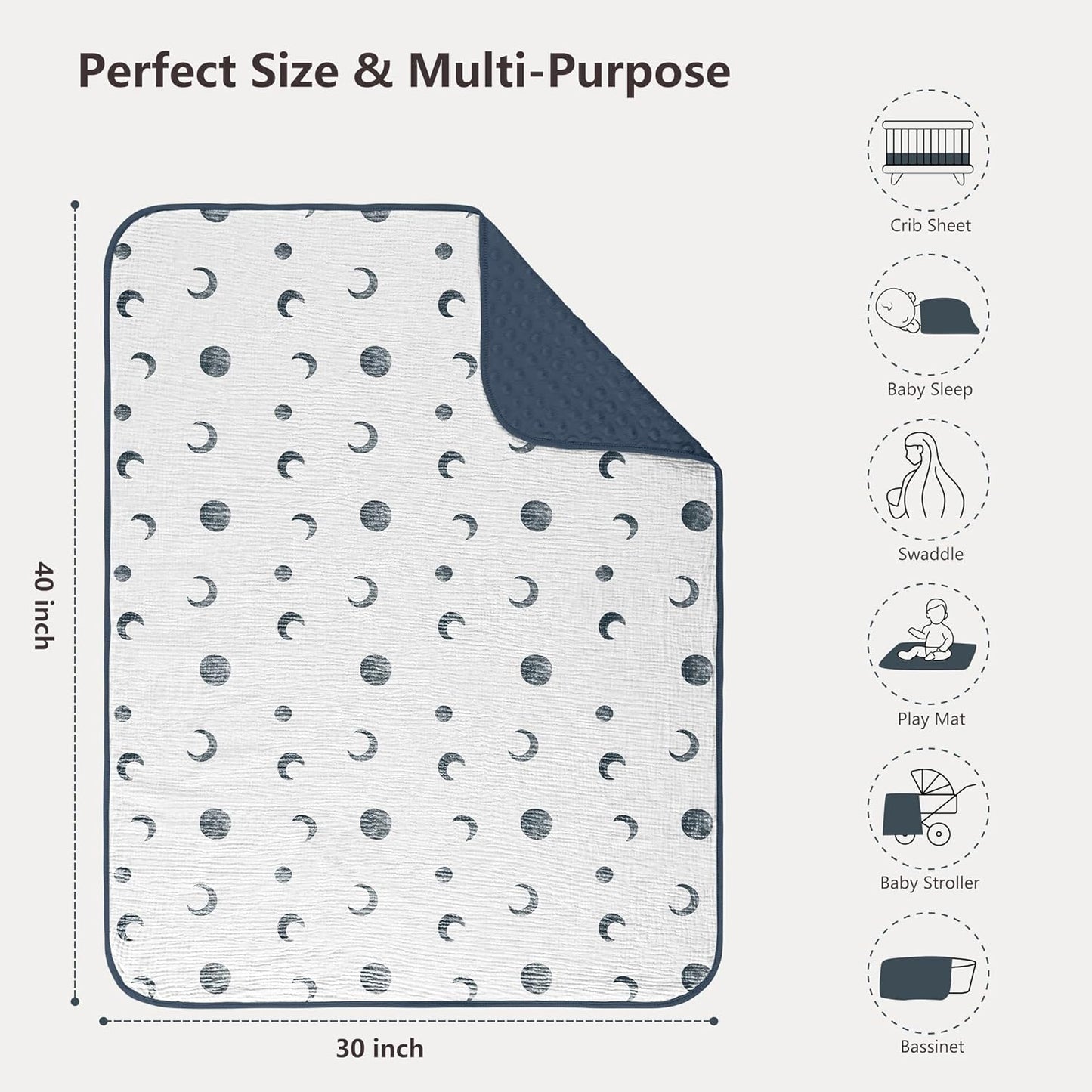 Susurration Baby Blanket for Unisex Boys Girls, Soft Nursery Minky Blanket with Muslin Cotton Front
