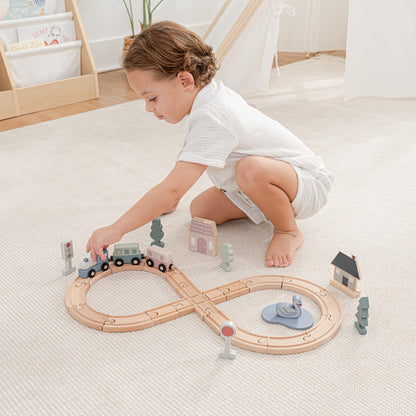 Comfy Cubs 30-Piece Wooden Train Set for Toddlers Ages 1+, Fun & Eco Friendly Toddler Train Set