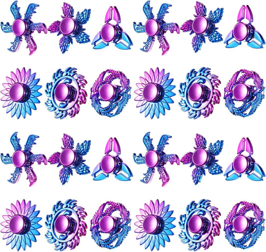 Woanger 24 Pcs Cool Spinners Metal Looking Spinner Toy Finger Spinners Toy Pack Stress Relief Hand Spinner for Adults Teens Anxiety Party Favor Stocking Stuffers Gift(Golden Purple)