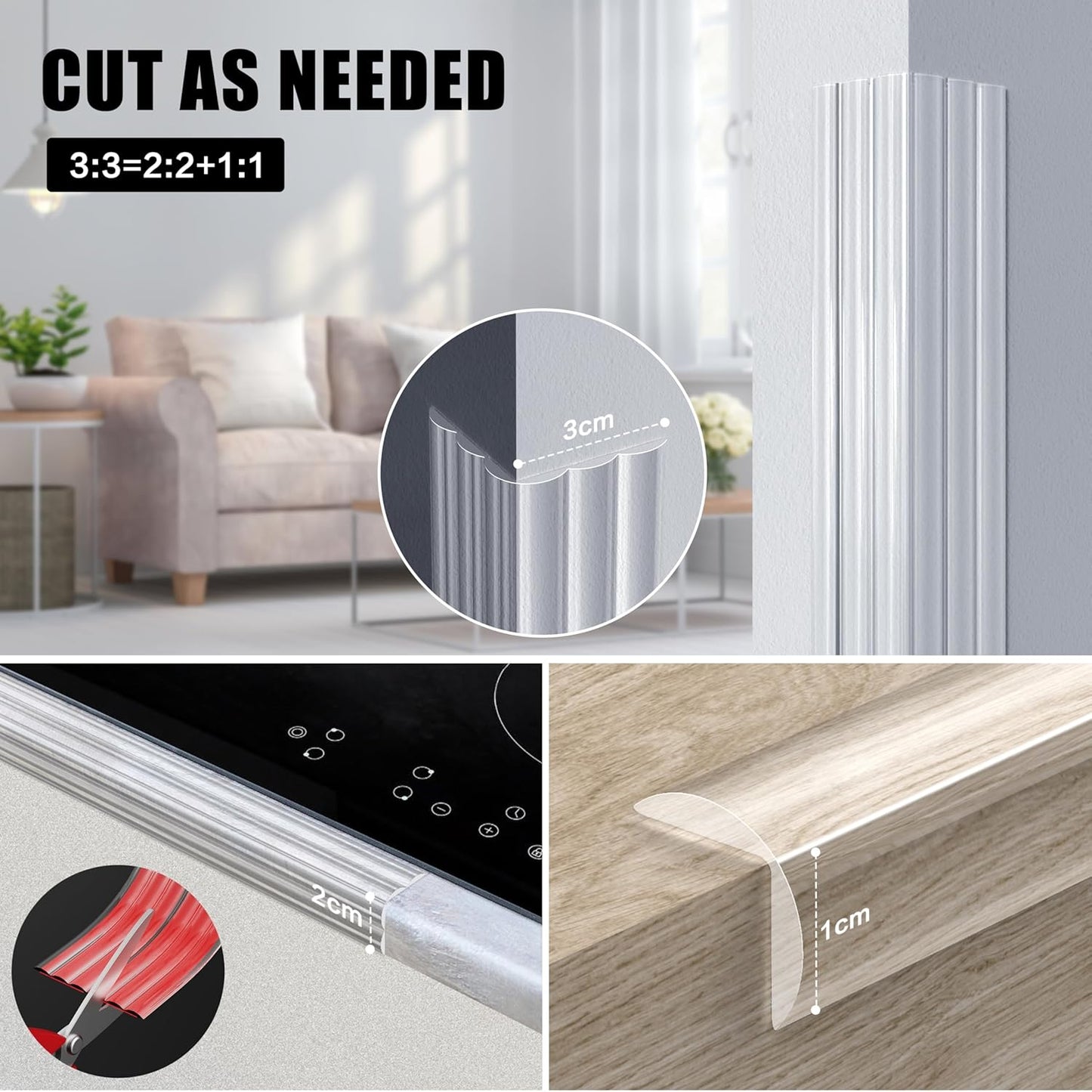 Wall Corner Protector Edge Guard - Peel and Stick Self-Adhesive Wall Trim Moulding, Inside & Outside Corner Molding Trim Caulk Strip for Wall Edge, Ceiling, Countertop – Clear, 1.18INx3FT