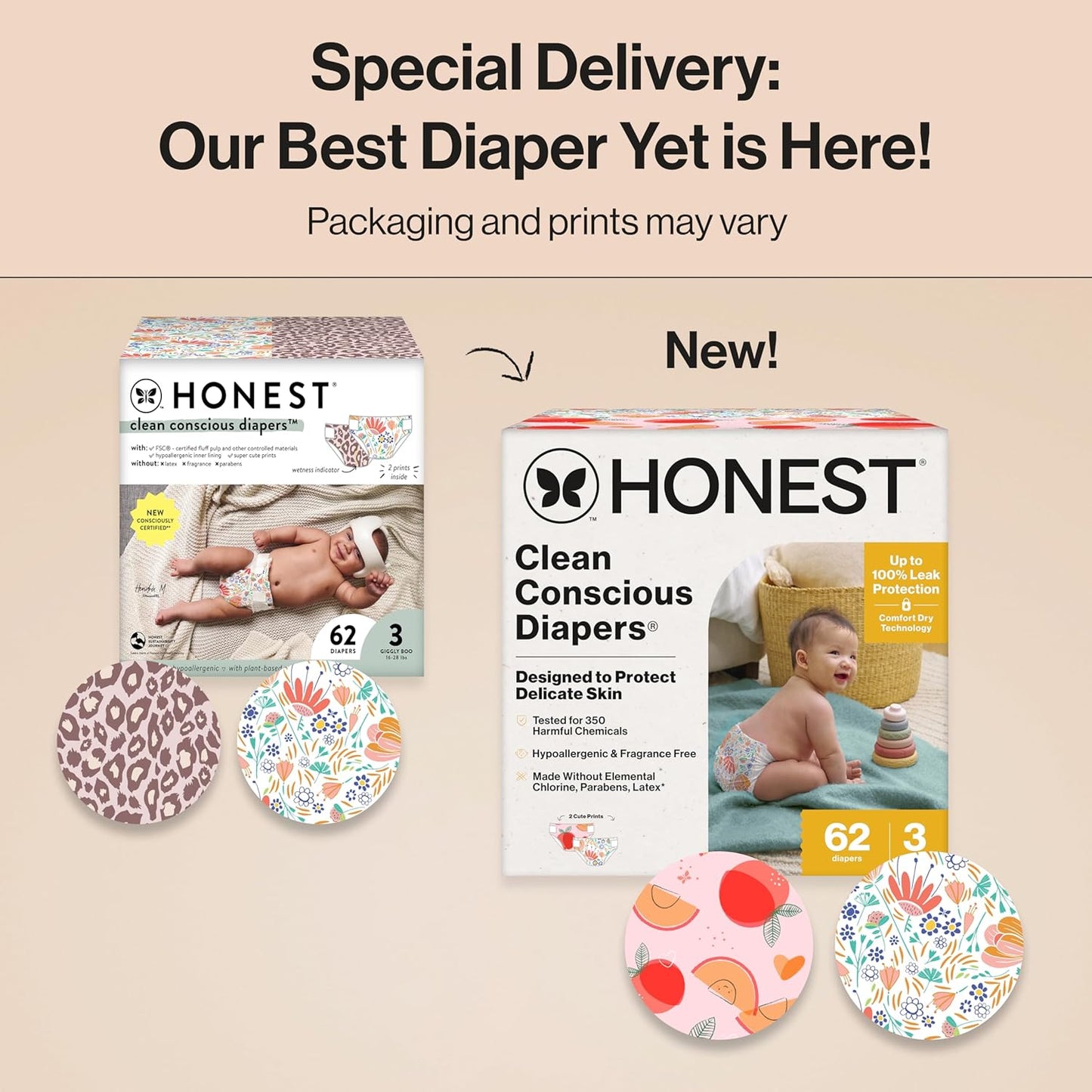 The Honest Company Clean Conscious Diapers for Delicate Skin | Up to 100% Leakproof |